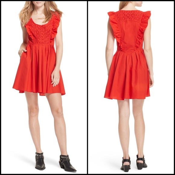Free People Dresses & Skirts - Free People Red Crochet Lace Bib Babydoll Dress